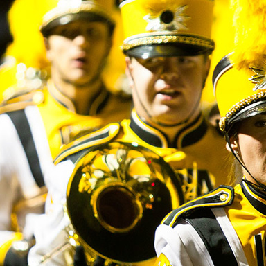 Close up of the UI Marching Band